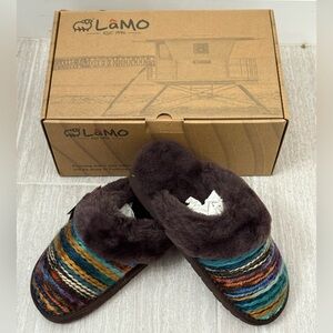 Lamo Lia Chocolate/Multi Color Women’s Slippers, size 7 **NEW in Box**
